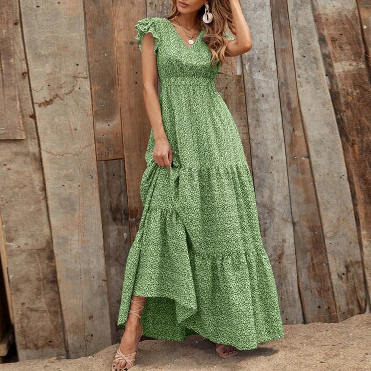 Damen Maxikleid mit voluminösem Rock und dekorativen Rüschen