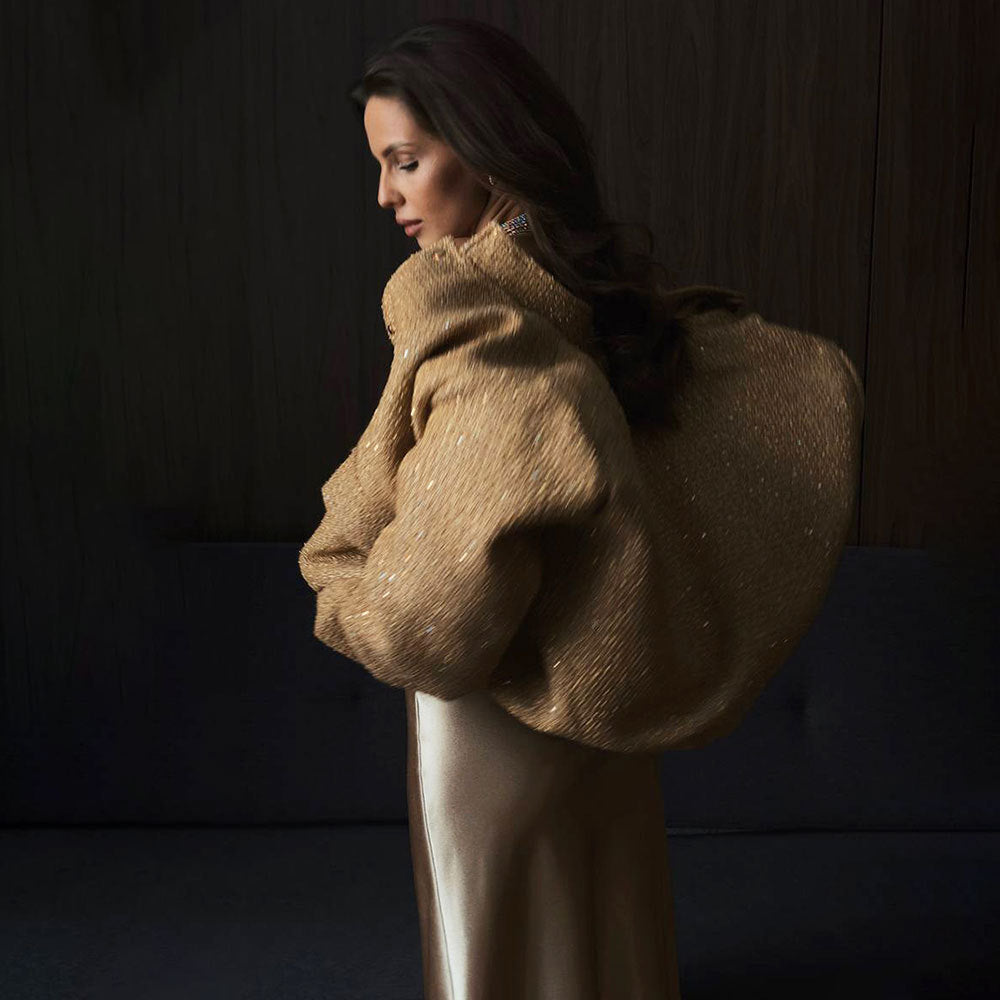 Damen Glitzernde Stoffjacke mit kurzen Ärmeln R&B