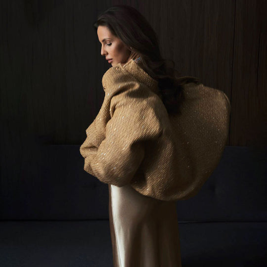 Damen Glitzernde Stoffjacke mit kurzen Ärmeln R&B