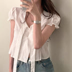Damen kurzarm bluse mit dekorativen bindR&Bändern R&B