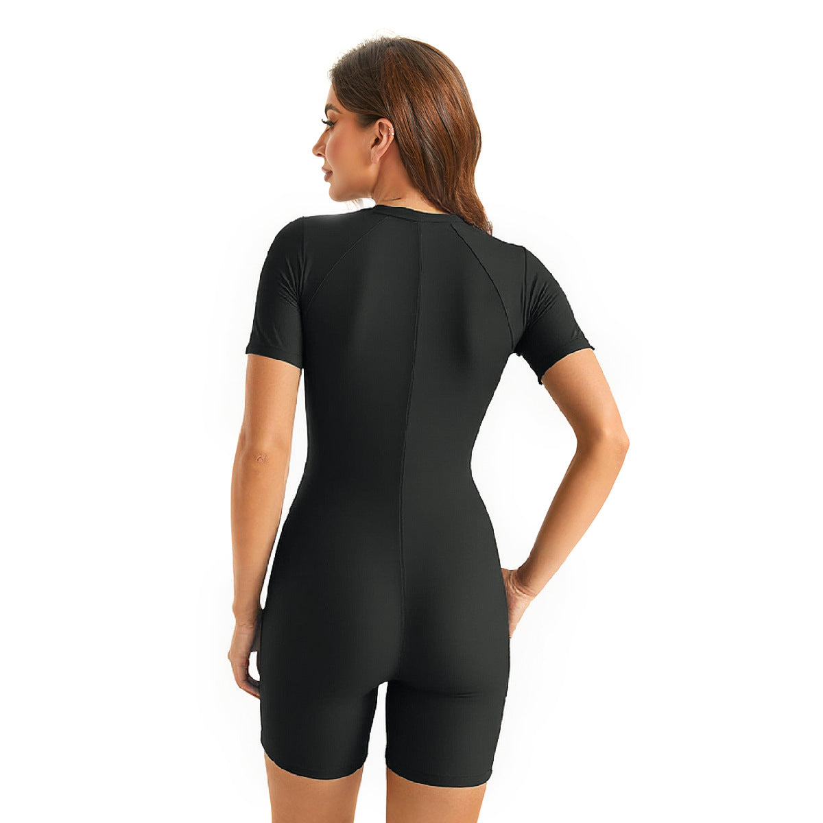 Damen Schwimmanzug mit kurzen Ärmeln und Reißverschluss R&B