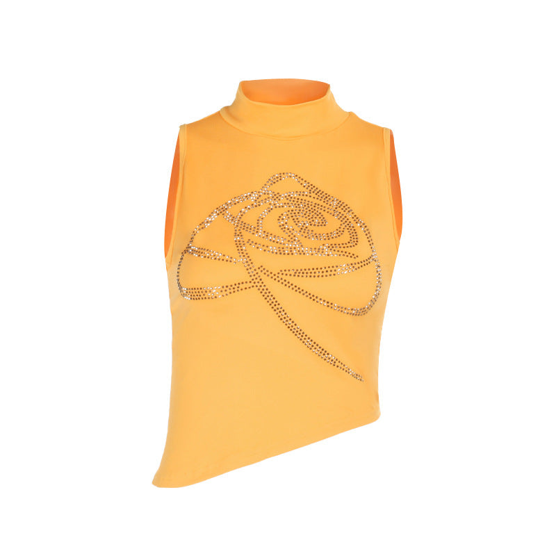 Damen elegantes Fitness-Crop-Top mit glitzerndem Design und Stehkragen R&B