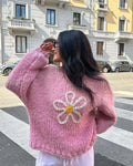 Damen lässiger Strickpullover mit floralem Motiv und oversized Schnitt R&B