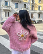 Damen lässiger Strickpullover mit floralem Motiv und oversized Schnitt R&B
