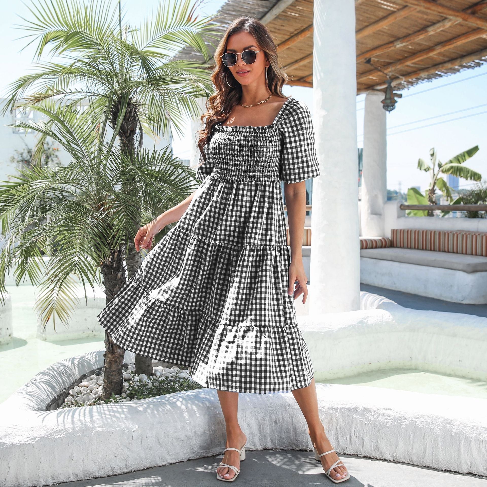 Damen Maxi-Kleid mit Karomuster R&B