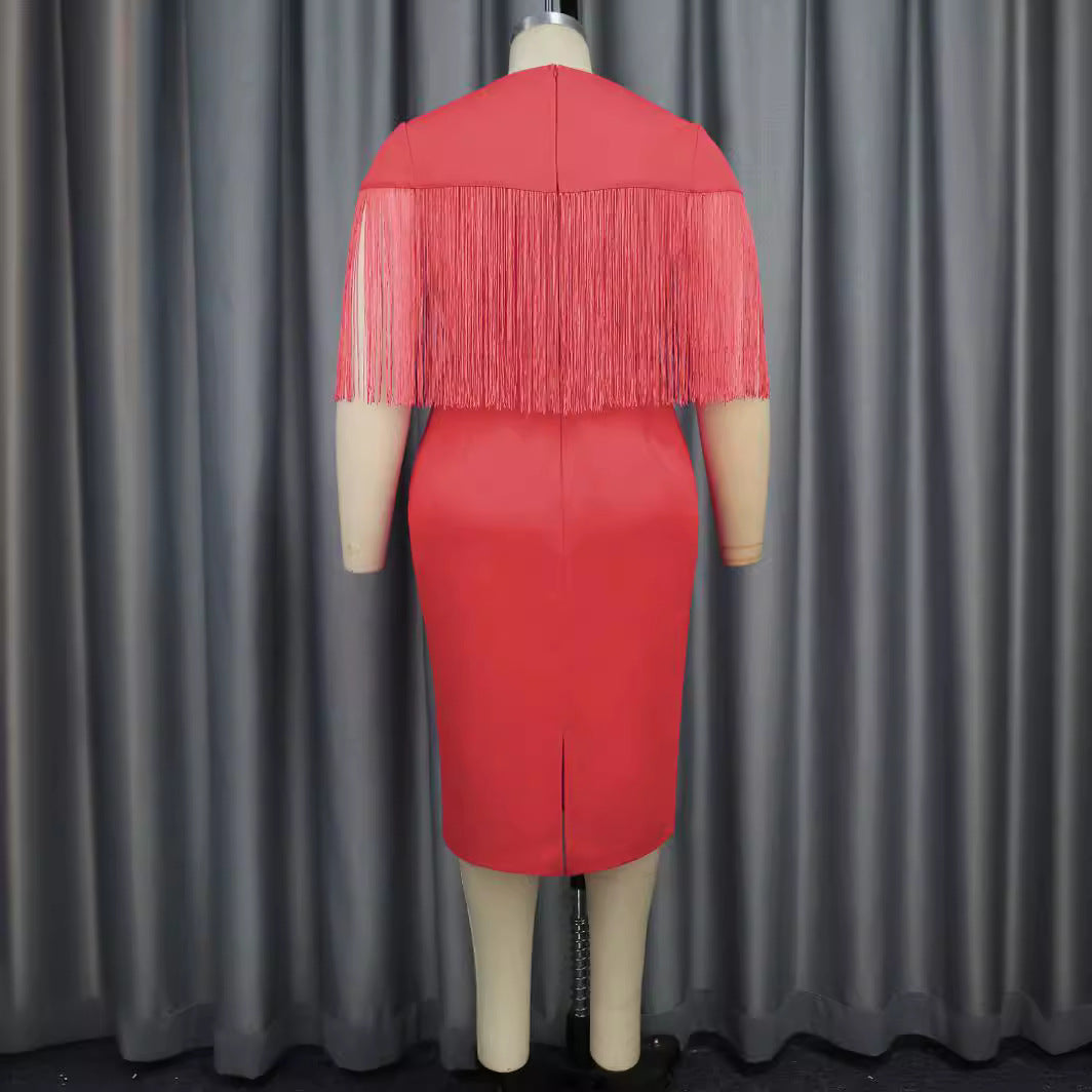 Damen Figurbetontes Kleid mit Fransen-Detail R&B