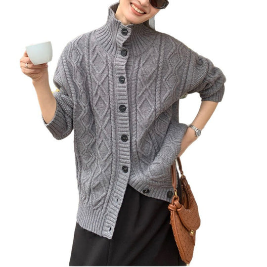 Damen Strickjacke mit hochgeschlossenem Kragen und strukturierter Oberfläche R&B