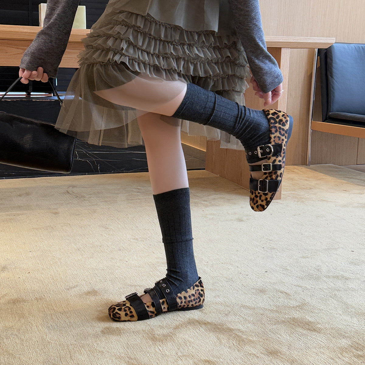 Damen elegante Mary Jane Schuhe mit modischem Riemen und Schnallen R&B