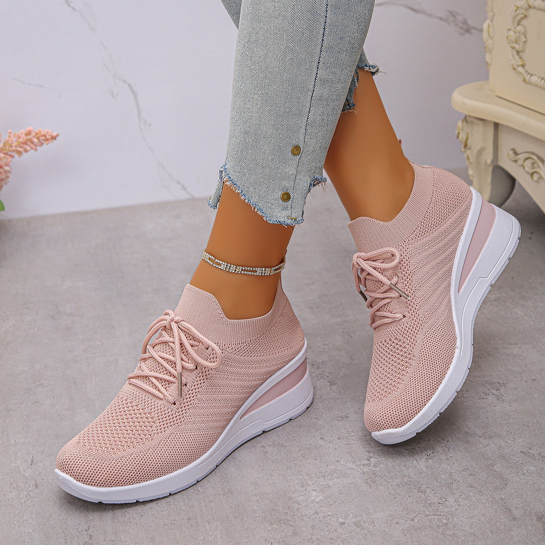 Damen Sportliche Wedge-Sneaker mit atmungsaktivem Mesh-Obermaterial und rutschfester Sohle R&B