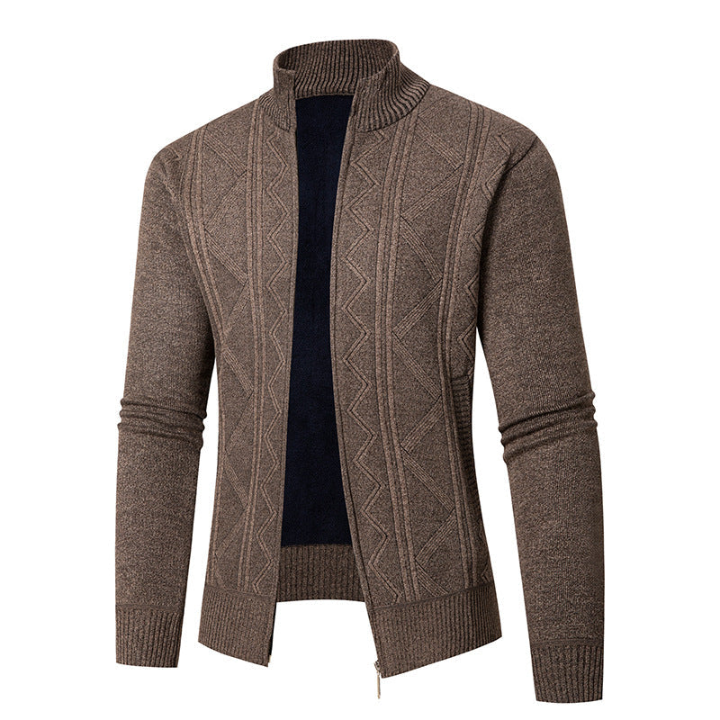 Herren Strickjacke mit eleganten Mustern und modernem Stehkragen R&B