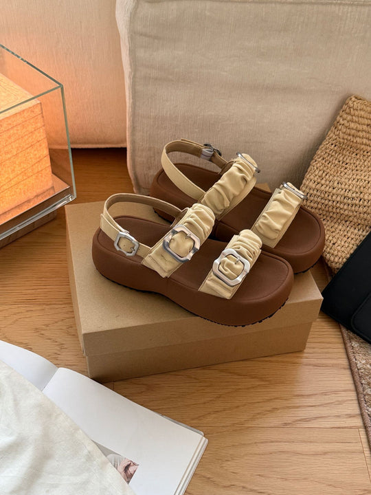 Damen Komfortable Riemensandalen mit modischem Rüschendesign und stabiler Sohle R&B