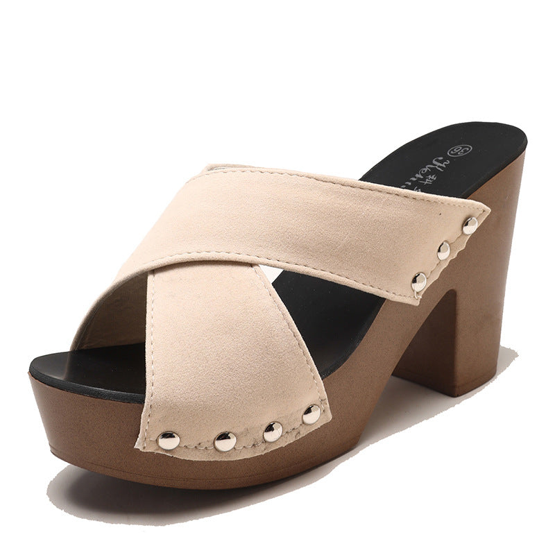 Damen Plateau-Pantoletten mit dekorativem Riemendesign R&B
