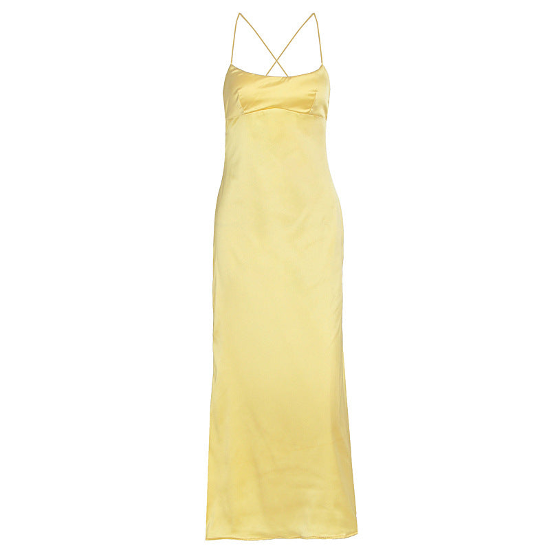 Damen elegantes Satin-Nachtkleid mit schmalen Spaghettiträgern und fließendem Schnitt R&B