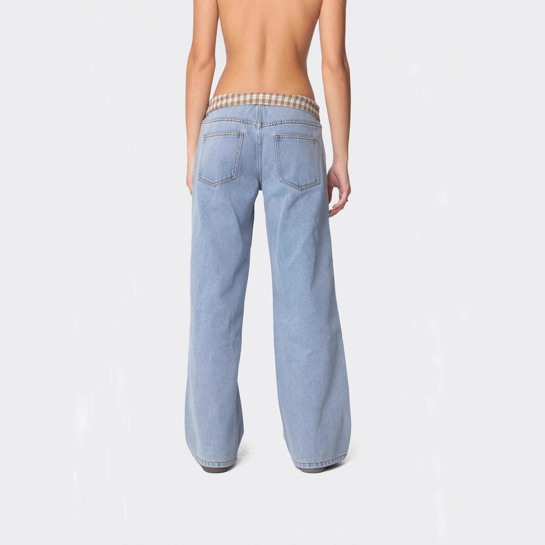 Damen Weite Jeans mit kariertem Bund R&B