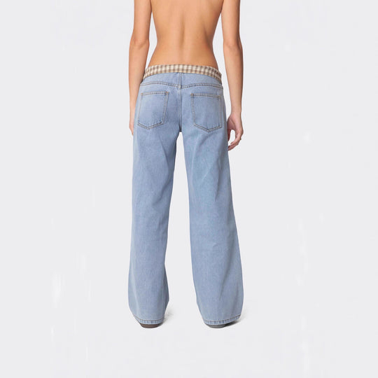 Damen Weite Jeans mit kariertem Bund R&B