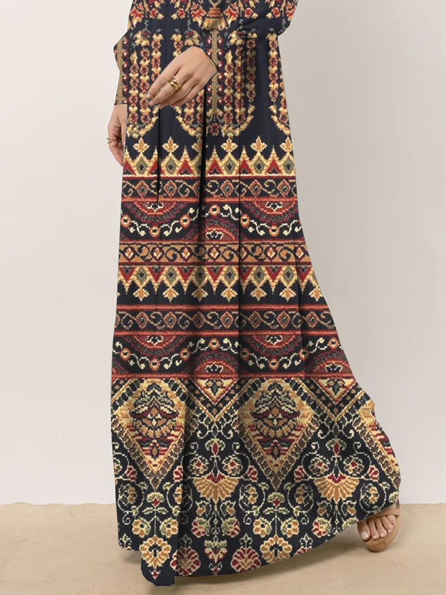 Damen Maxikleid mit elegantem Boho-Muster und voluminösen Ärmeln R&B