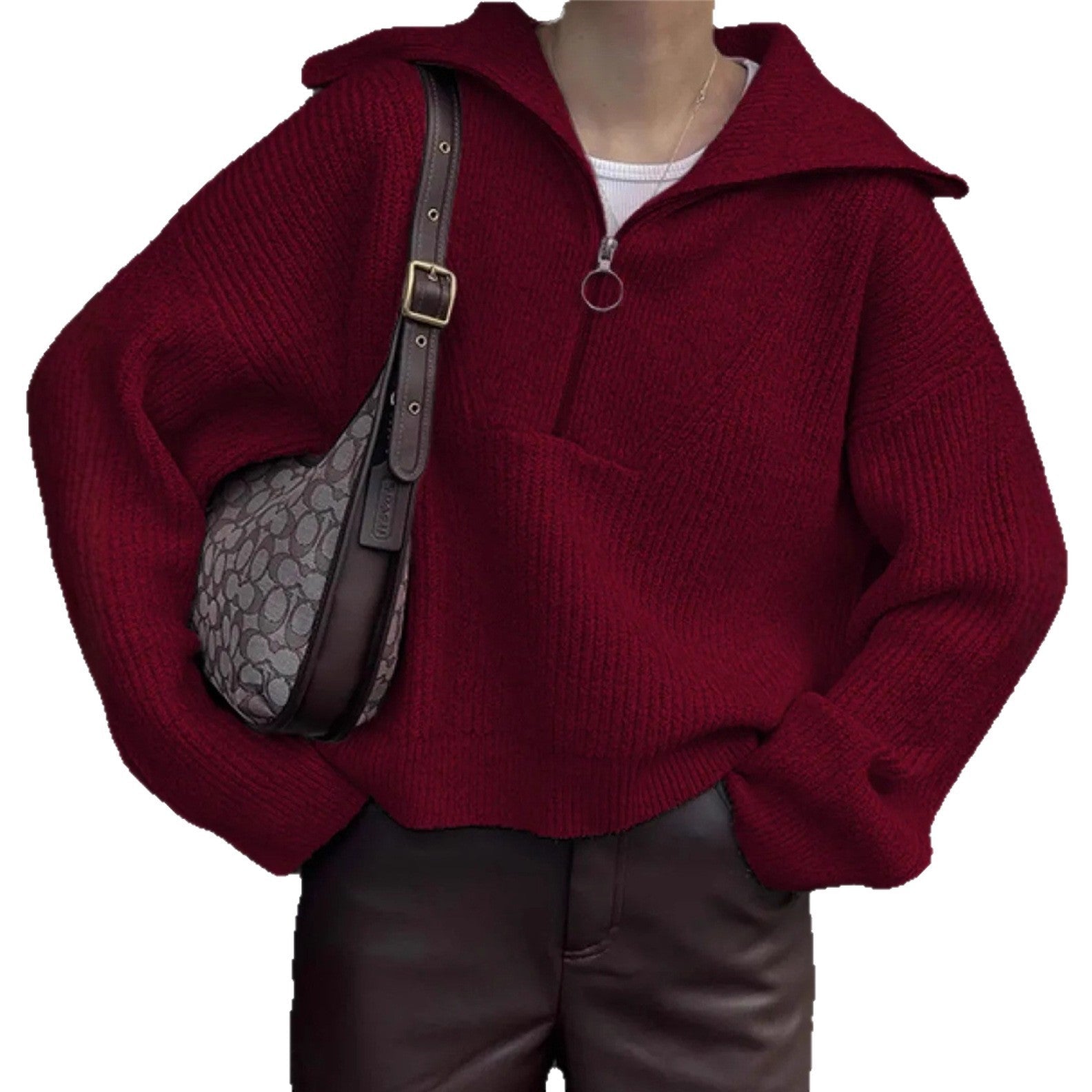 Damen Strickpullover mit Reißverschluss und lässigem Schnitt R&B
