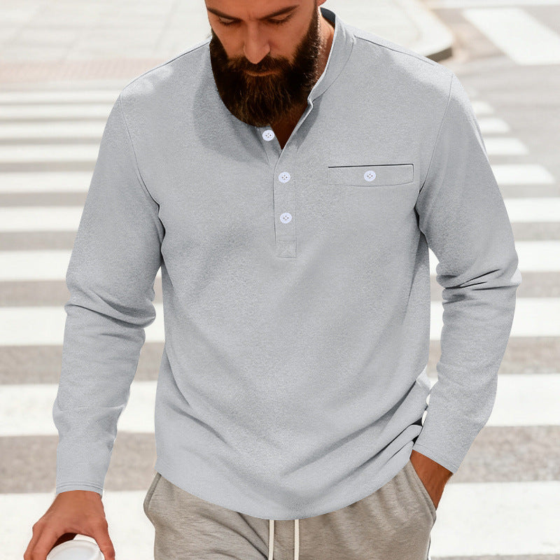Herren nan lässiges Langarm-Henleyshirt aus Baumwollmischung mit Brusttasche R&B