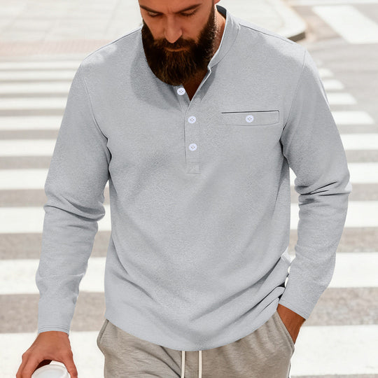 Herren nan lässiges Langarm-Henleyshirt aus Baumwollmischung mit Brusttasche R&B