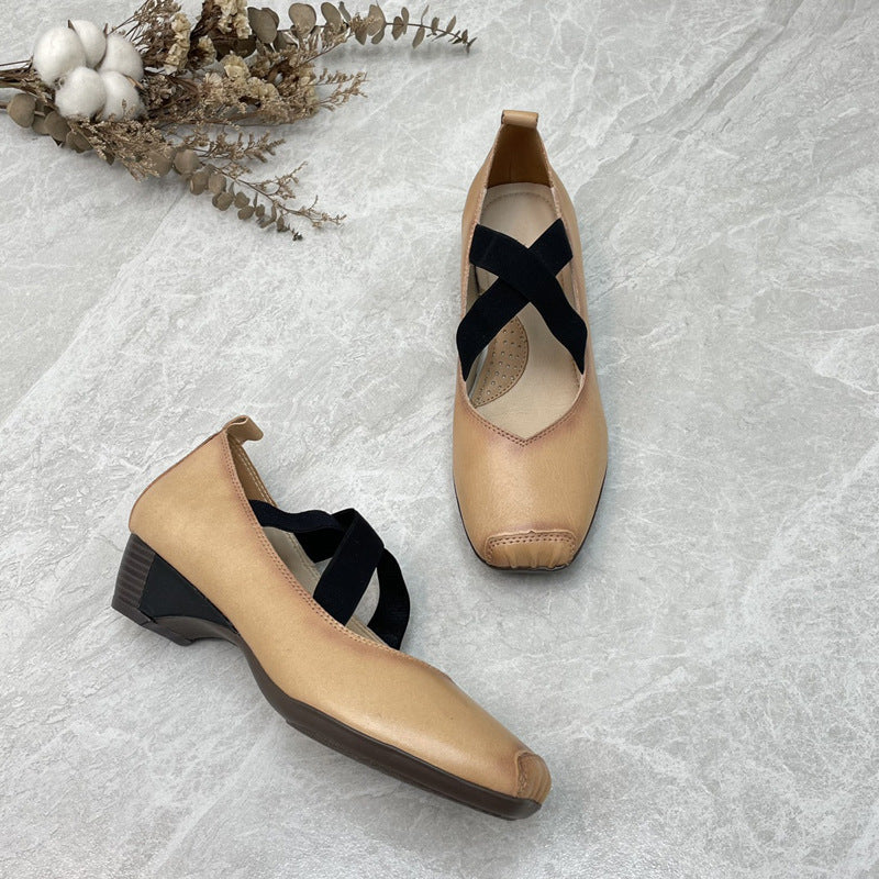 Damen Elegante Mid-Heel Schuhe mit elastischem Kreuzriemen R&B