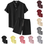 Damen Kurzarm Pyjama-Set aus atmungsaktivem Stoff mit elastischem Bund