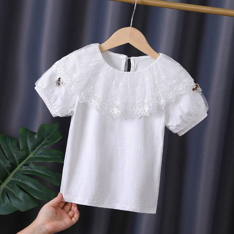 Mädchen T-Shirt mit elegantem Spitzenbesatz R&B