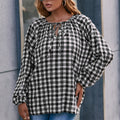 Damen Bluse mit Karo-Muster und Schleifendetail