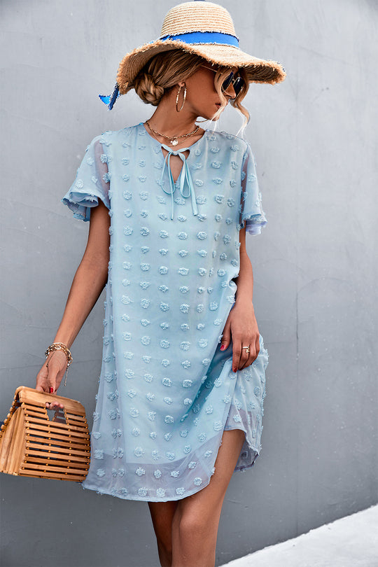 Damen Freizeitkleid mit luftigen Puffärmeln und Rüschenakzenten R&B