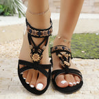 Damen elegante Sandalen mit floralen Zierdetails und verstellbarem Riemen R&B