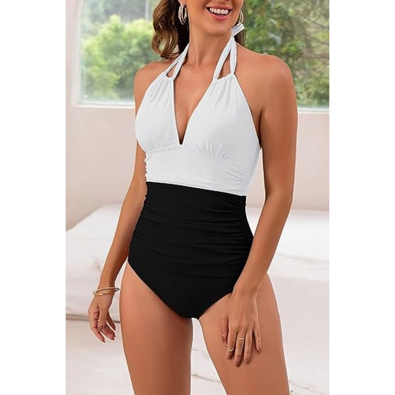 Damen Einteiler Badeanzug mit floralen Cut-Outs und elegantem Wickelrock R&B