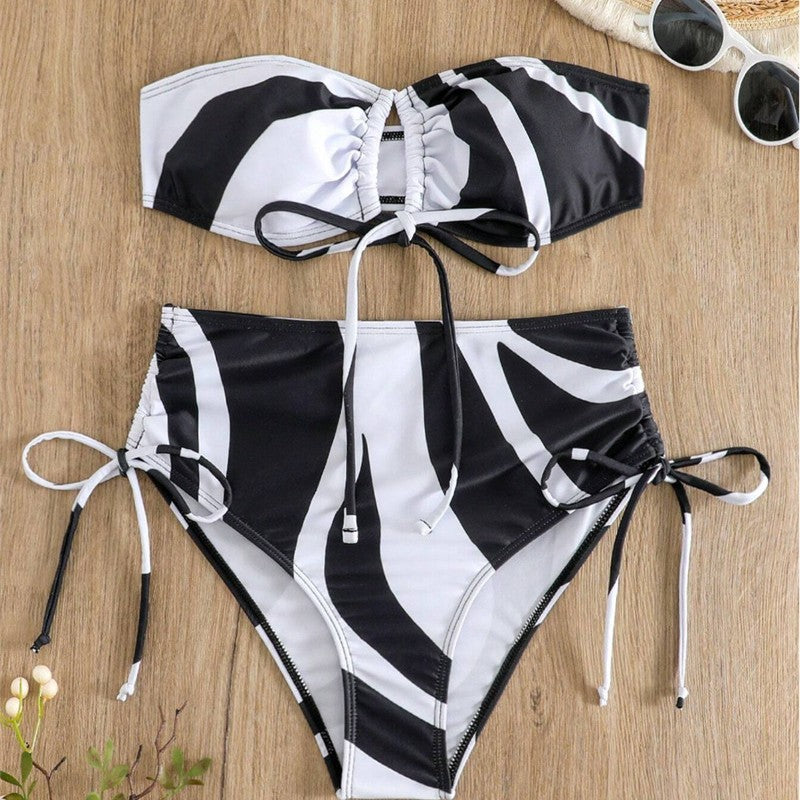 Damen Bikini-Set mit modischem Wickel-Design und verstellbaren Schnürdetails R&B