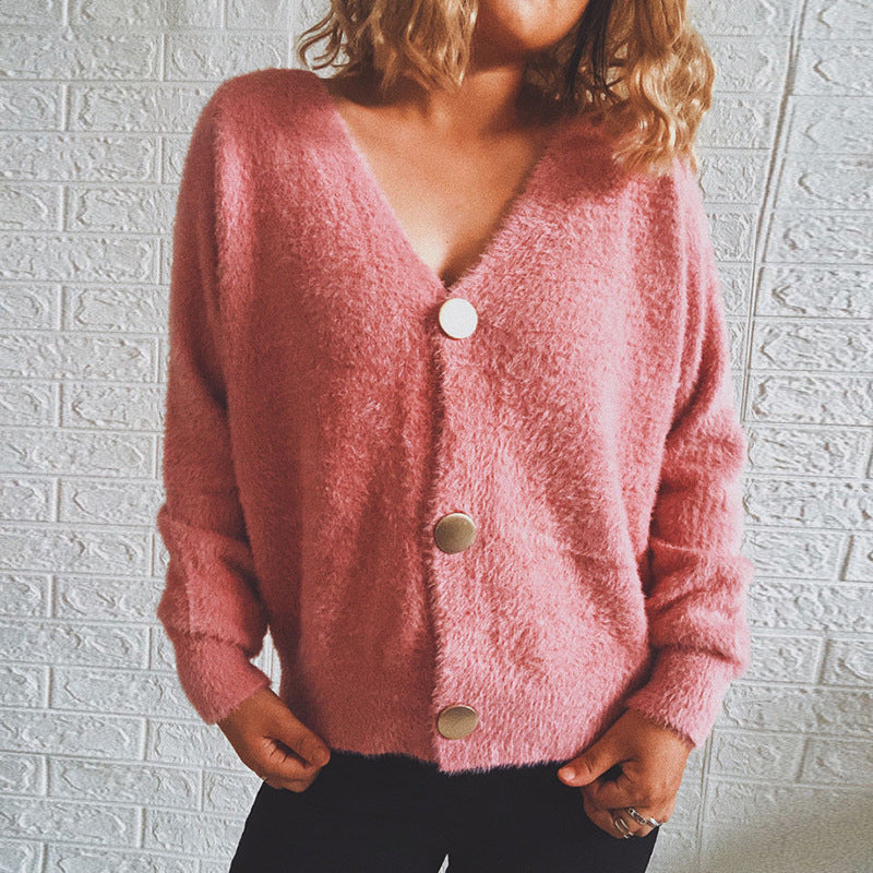 Damen Kuschelige Strickjacke mit Knopfdetails und weit geschnittenem Design R&B