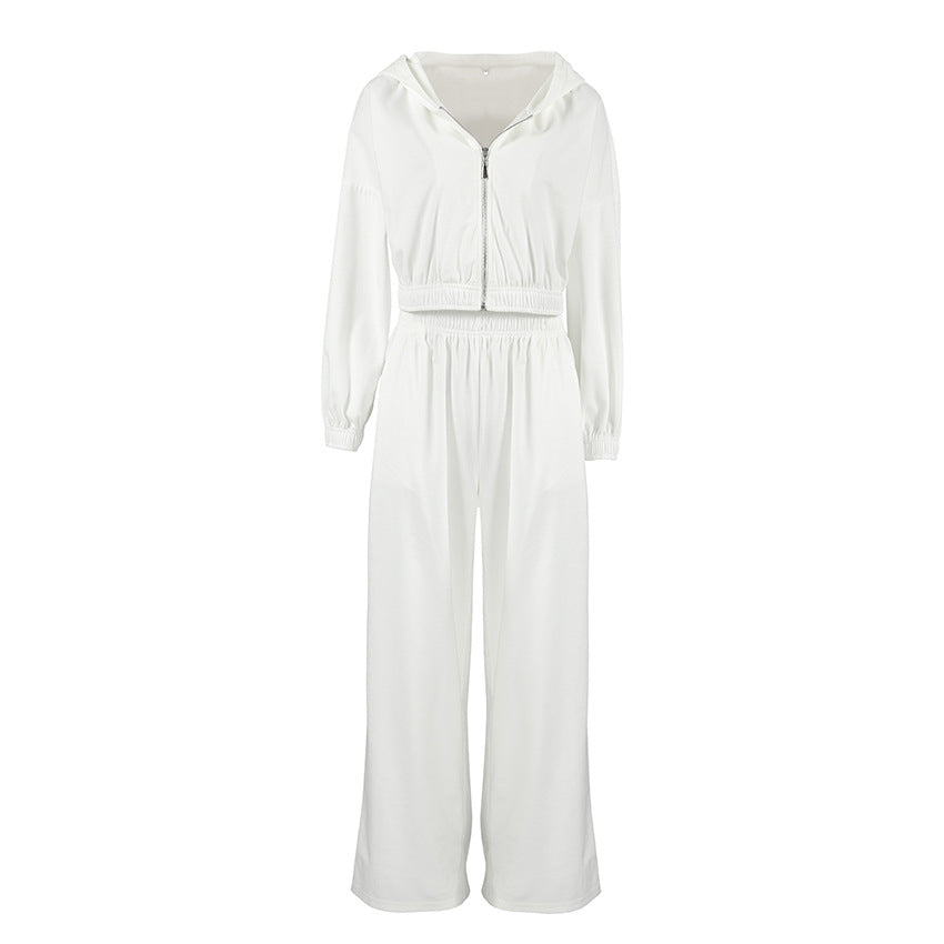 Damen lässiger Kapuzenpullover mit hohem Bund und weiten Hosen R&B