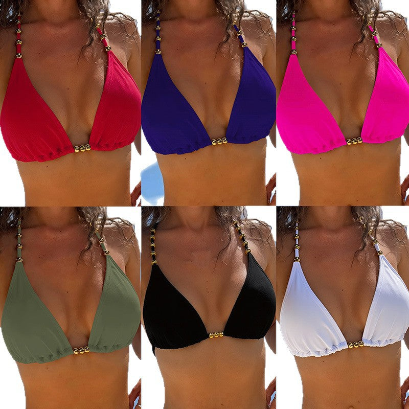 Damen Triangel-Bikini mit goldenen Akzenten und verstellbaren Trägern R&B