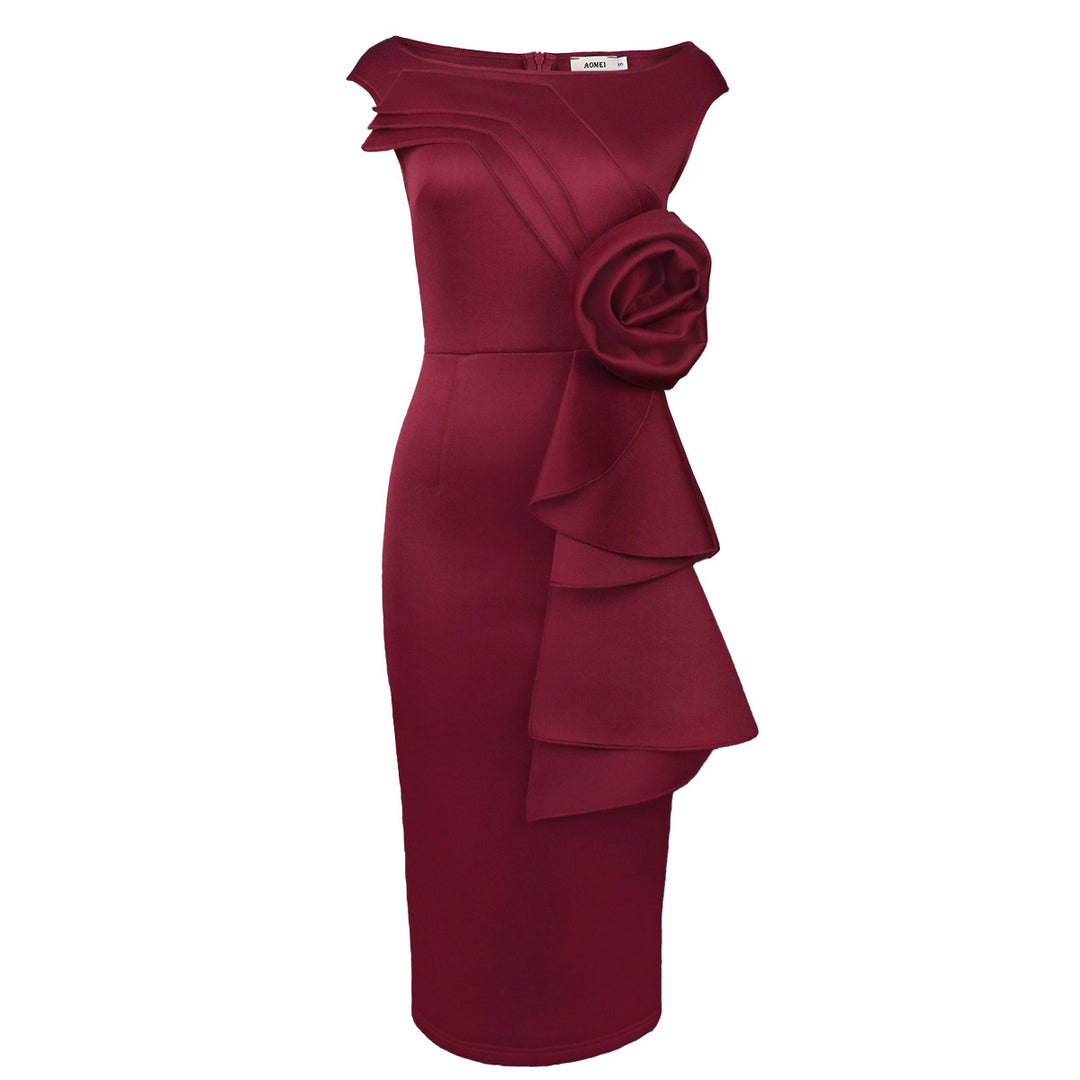Damen figurbetontes Kleid mit schicker Rüschenapplikation R&B