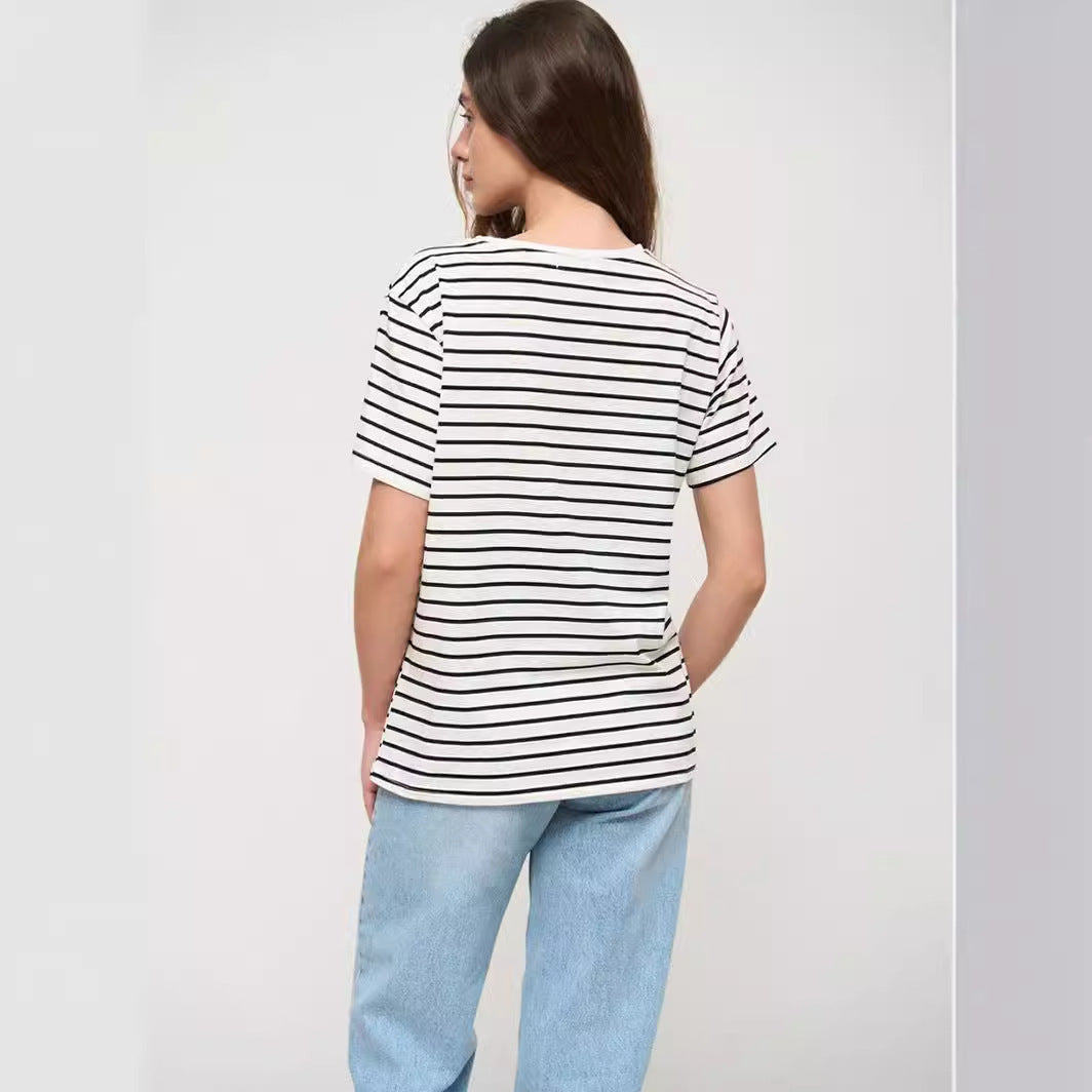 Damen lässiges gestreiftes T-Shirt aus Biobaumwolle R&B