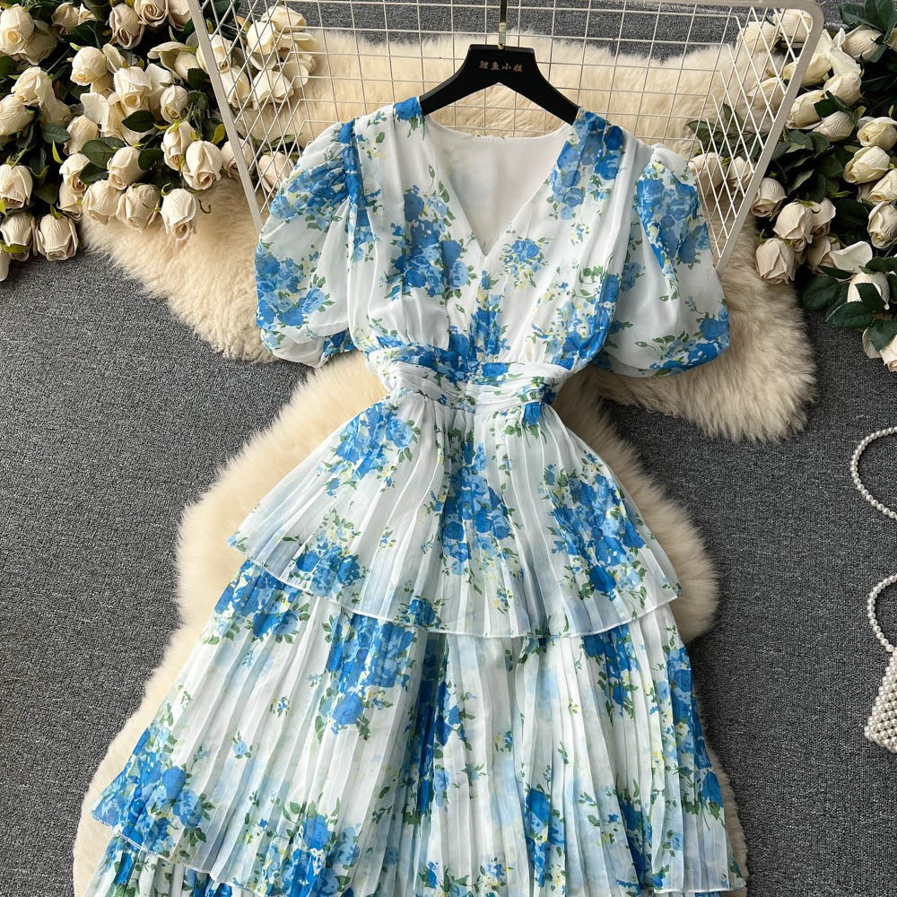 Damen Maxi-Kleid mit voluminösen Rüschendetails und floralem Design R&B