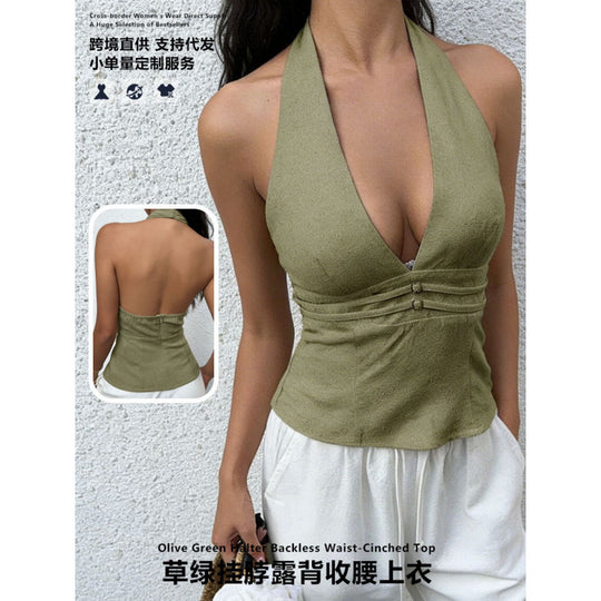 Damen elegantes und tailliertes Bustier-Top mit tiefem V-Ausschnitt R&B