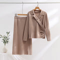 Damen elegantes Strickensemble mit Wickeloberteil und raffinierter hoher Taillierung R&B