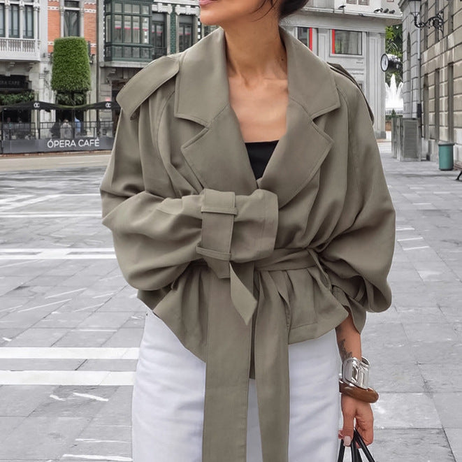 Damen Modische Oversized-Jacke mit Bindegürtel und raffinierter Schnittführung R&B