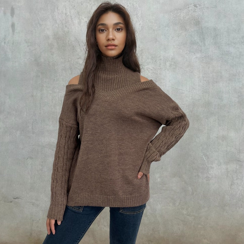 Damen Strickpullover mit Off-Shoulder-Design und strukturierten Ärmeln R&B