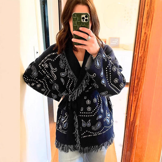 Damen Fransen Poncho mit Bandana-Muster R&B