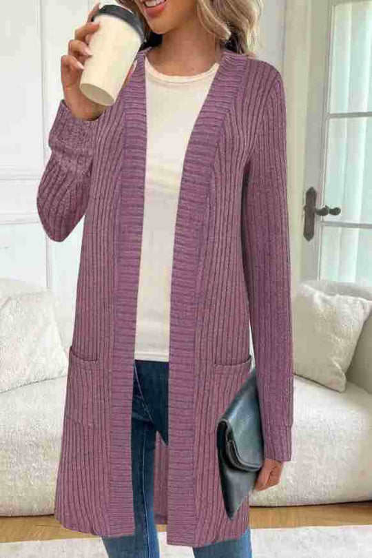 Damen Langstrickjacke mit seitlichen Taschen und strukturiertem Design R&B