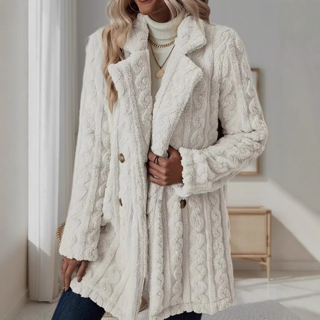 Damen Modischer Grober Strickmantel mit doppelt geknöpften Details R&B