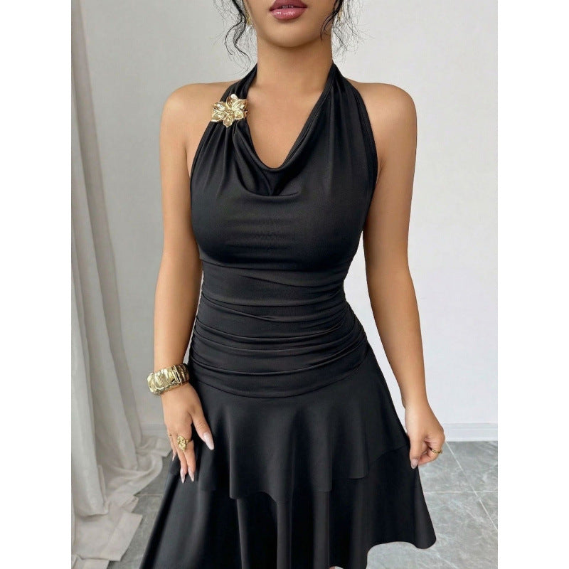 Damen figurbetontes Wickelkleid mit elegantem Wasserfallausschnitt und schwingendem Rock R&B
