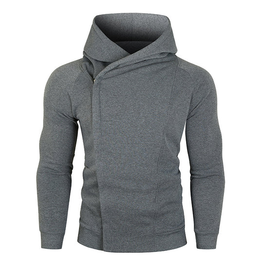 Herren Kapuzenpullover mit asymmetrischem Reißverschluss und hohem Kragen R&B