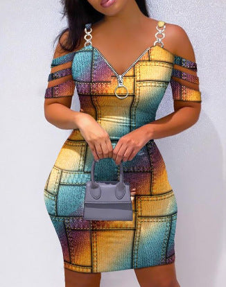 Damen Figurbetontes Kleid mit seitlichem Reißverschluss und modernen Trägerdetails R&B