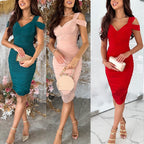 Damen Bodycon-Kleid mit Asymmetrischem Ausschnitt und Rüschendetails R&B