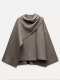 Damen Poncho aus hochwertiger Strickware mit asymmetrischem Design R&B