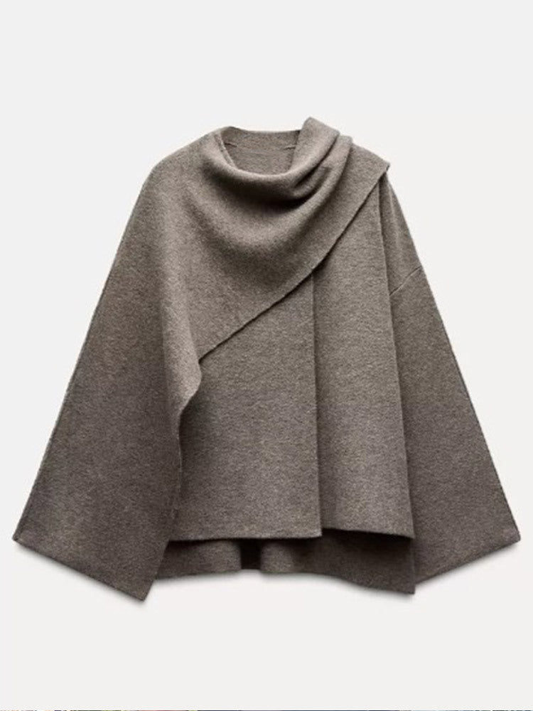 Damen Poncho aus hochwertiger Strickware mit asymmetrischem Design R&B